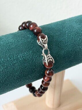David Yurman Men's Sterling Silver 8mm Red Tiger's Eye Spiritual Beads Bracelet